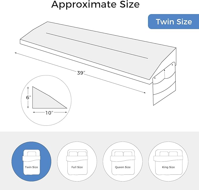 TINA'S HOME Bed Wedge Pillow for Headboard - Adjustable Mattress Gap Filler (0-8"), Headboard Pillow Bed Gap Filler Twin (39"x10"x6") - LeafyLoom