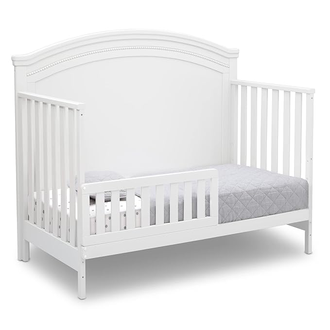 Delta Children Simmons Kids SlumberTime Emma 4-in-1 Convertible Baby Crib N More - Greenguard Gold Certified, Bianca White - LeafyLoom