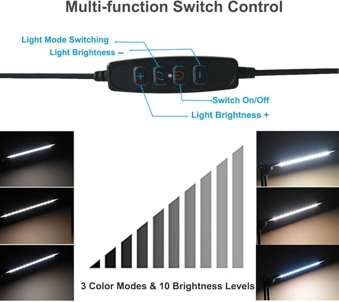 LED Desk Lamp,Eye-Caring Metal Swing Arm Desk Lamp with Clamp,10 Dimmable Brightness 3 Light Modes Reading Lamp,Desk Light for Home Office(2 Pack) - LeafyLoom