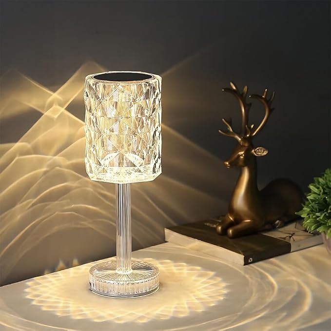 Portable Crystal Table Lamp,Acrylic Cordless LED Desk Lamp with Touch Control, 3 Color Touch Control Rechargeable Lamp, Night Light, Bedside Lamp,Dining Room Lamp (3 Color Crystal Lamp) - LeafyLoom