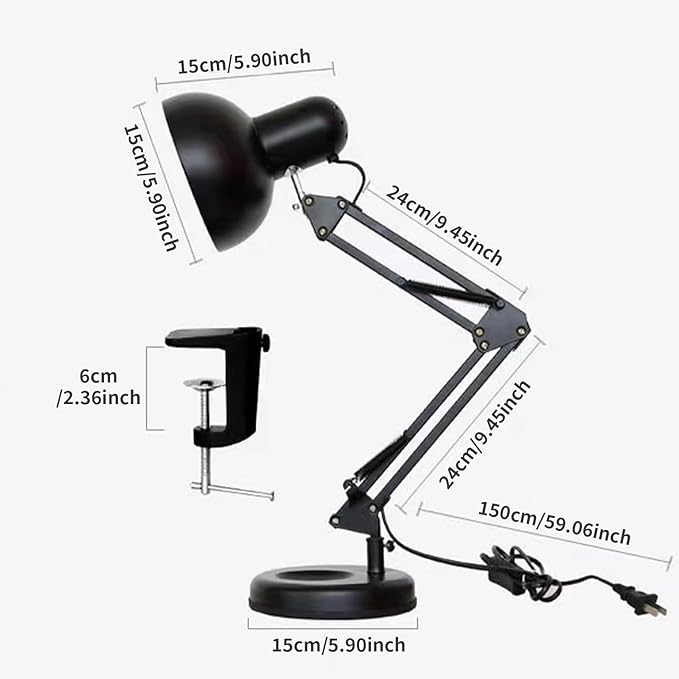 ShellKingdom Architect Task Lamp, Adjustable Swing Arm Desk Lamp with Clamp, Classic Desk Lamp for Home Office Reading (Black) - LeafyLoom