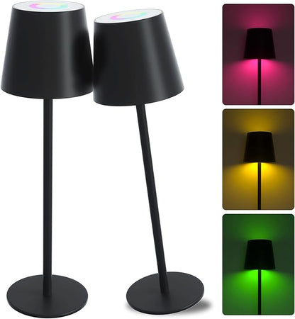 ORALUCE RGB Cordless Table Lamp Rechargeable, LED Battery Operated Desk Lamp with Type-C Charging Port, Multiple Colour Stepless Dimming Touch Lamp for Outdoor Party/Coffee Shop/Camping/Bars, 2 Pack - LeafyLoom