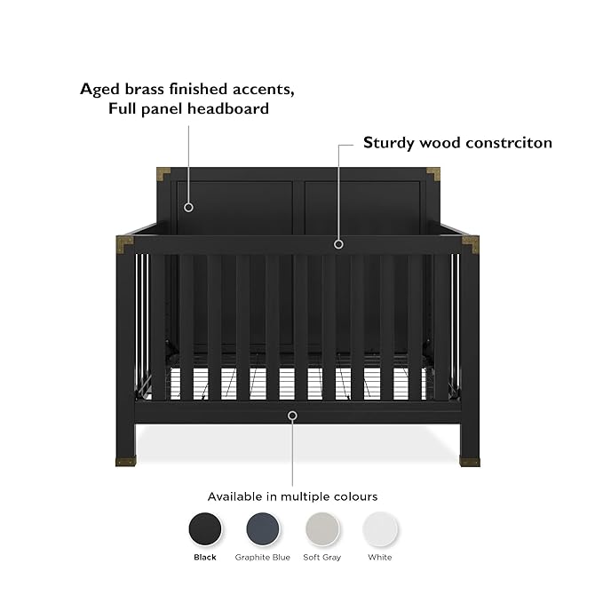 Baby Relax Miles 5-in-1 Convertible Crib, Solid Pine Wood, Black - LeafyLoom