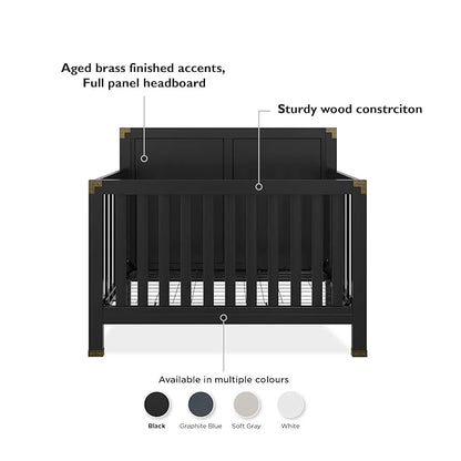 Baby Relax Miles 5-in-1 Convertible Crib, Solid Pine Wood, Black - LeafyLoom