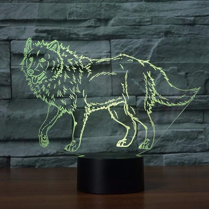 3D Illusion Animal Wolf Optical Night Light 7 LED Color Changing Desk Table Lamp Acrylic Flat Painted Image for Kiddie Kids Children Family Home Office Childrenroom Theme Decoration - LeafyLoom