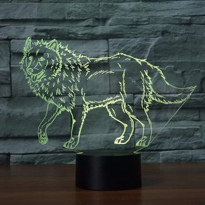 3D Illusion Animal Wolf Optical Night Light 7 LED Color Changing Desk Table Lamp Acrylic Flat Painted Image for Kiddie Kids Children Family Home Office Childrenroom Theme Decoration - LeafyLoom