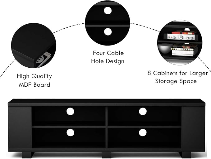 Wood TV Stand, Large, Black - LeafyLoom