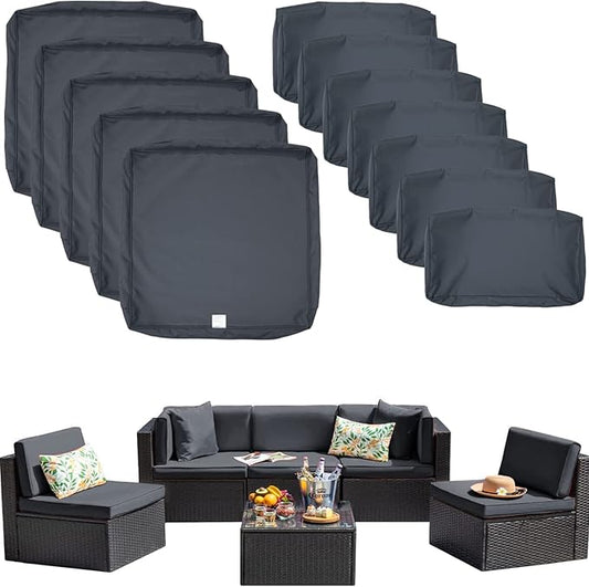 ClawsCover 12Pack Outdoor Seat and Back Cushions Replacement Covers Fit for 6Pieces 5-Seater Wicker Rattan Patio Furniture Conversation Set Sectional Couch Chairs,Dark Grey-Include Cover Only - LeafyLoom