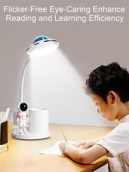 Astronaut Desk Lamp for Kids,Star Space Projector Galaxy Night Light,Eye-Care Reading Small Desk Lamps, with Pen Holder Spaceman Table Lamp, Bedroom Decor Aesthetics, Gifts for Boys and Girls - LeafyLoom