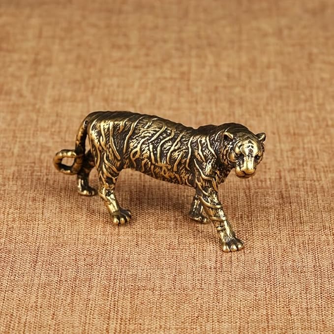 Vintage Solid Brass Big Tiger Figurine - Majestic Desk Decor for Collectors - Perfect Home or Office Accent(Big Tiger) - LeafyLoom