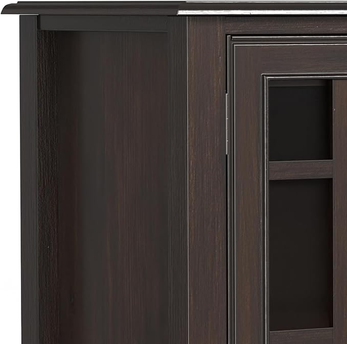 SIMPLIHOME Connaught SOLID WOOD 60 inch Wide Traditional Wide Storage Cabinet in Chestnut Brown for The Living Room, Entryway and Family Room - LeafyLoom