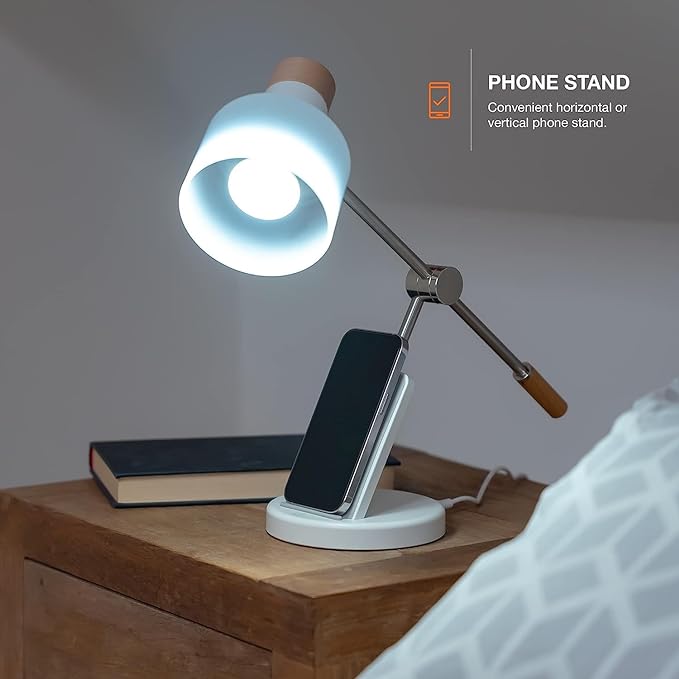 LED Desk Lamp, 180° Adjustable Desk Lamp for Home Office, Swing Arm Dimmable LED Table Lamp with Wireless Charger for Table Bedside Home Office Study, 6500K, 7W - LeafyLoom