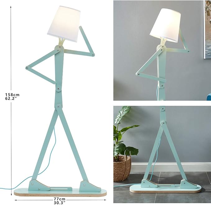 Cool Tall Decorative Floor Lamp Unique Aqua Blue Color Standing Adjustable Corner Reading Wood Lights for Living Room Kids Bedroom Office - LED Bulb Included (Green) - LeafyLoom