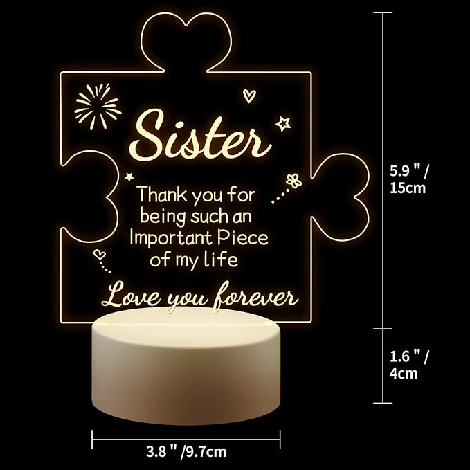 Puzzle Night Light Gift for Sister, Night Lamp with Plastic Base, Gifts On Birthday Christmas Day for Sister - LeafyLoom