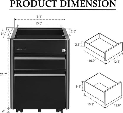 2 Drawer Mobile File Cabinet Top Storage Shelf, Rolling Metal Filing Cabinet for Legal & Letter File Anti-tilt Design with Lock Under Desk Office Drawers Fully Assembled Except Casters(Top ST B) - LeafyLoom