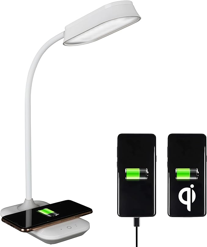 OttLite Achieve LED Sanitizing Desk Lamp Wireless Charging and USB Charging - Touch Activated, Flexible Neck, Modern Light for Reading, Crafting & Office Desktop - LeafyLoom