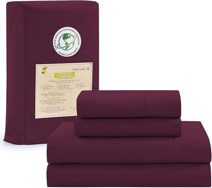 LANE LINEN 100% Organic Cotton Full Sheets Set 4-Piece Pure Percale Long Staple Soft Bedding Breathable Fits Mattress Upto 15" Deep - Windsor Wine - LeafyLoom