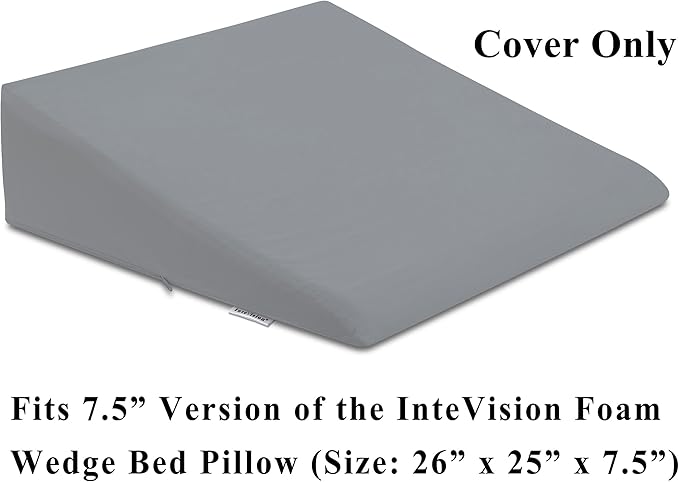 InteVision 400 Thread Count, 100% Egyptian Cotton Pillowcase. Designed to Fit The 7.5" version of The Foam Wedge Bed Pillow (26" x 25" x 7.5") (Gray) - LeafyLoom