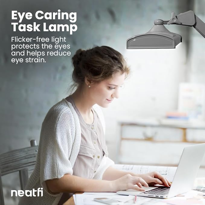 Neatfi Ultra 3,500 Lumen LED Desk Lamp, 45W, 26-Inch Wide Metal Shade, 270 SMD LEDs (Non-CCT with Clamp, Silver) - LeafyLoom