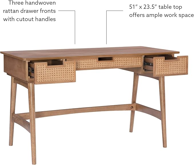 Linon Natural Dutton Wood and Rattan Desk - LeafyLoom