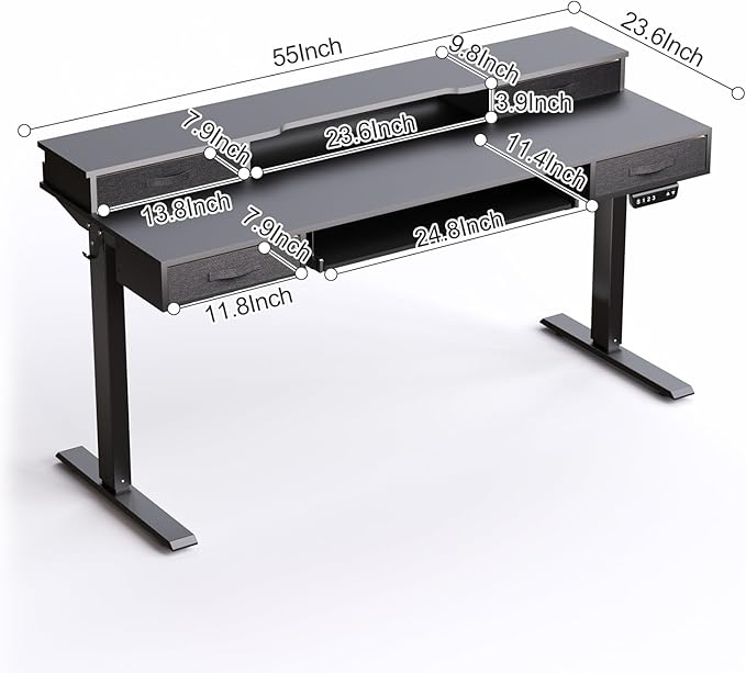 Electric Standing Desk, 55 Inches Height Adjustable Desk with Monitor Shelf, Large Sit Stand Desk with Drawers, Smart Home Office Computer Desk, Classic Black - LeafyLoom