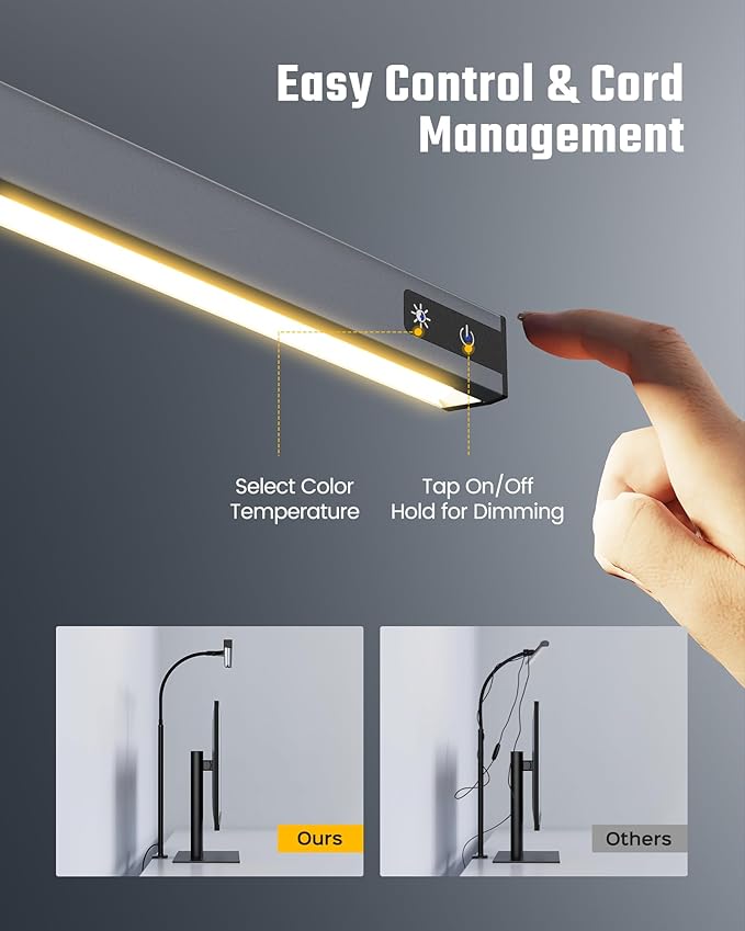 SUPERDANNY LED Desk Lamp for Office Home, Eye-Caring Desk Light with Adjustable Gooseneck, 12W Touch Control Dimmable Brightness, Architect Clamp Lamp with USB Adapter, Grey - LeafyLoom