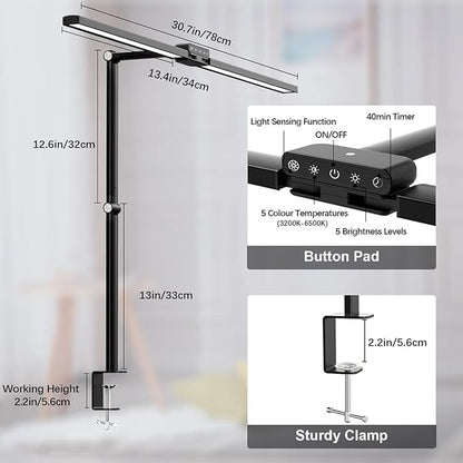 Hapfish LED Desk Lamp for Home Office, 24W Brightest 31Inch Monitor Light Bar, 5 Color Modes and Dimmable, Eye Protection Modern Clamp Table Lamps for Study Monitor Office - LeafyLoom