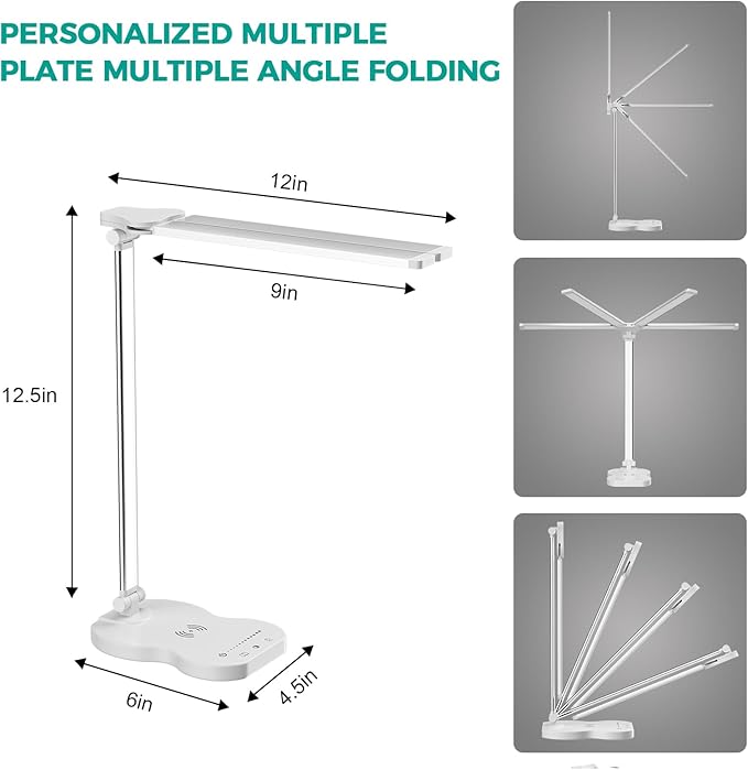 LED Desk Lamp, Dimmable Table Lamp for Reading,Lamp with USB Charging Port, 5 Lighting Modes, Sensitive Control, 45 Minutes Auto-Off Timer, Eye-Caring Lamp (White) - LeafyLoom