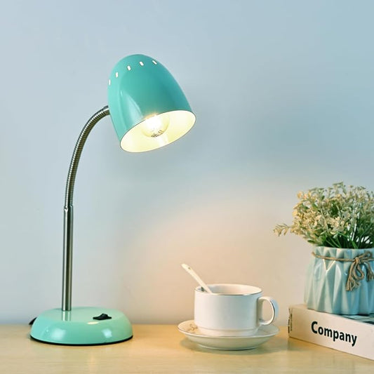 Eye-Caring Table Lamp of Simple Designs Home E26 Led Screw Basic Metal Desk Lamp with Flexible Gooseneck Hose Neck Study Lamp for Bedroom Office Living Room Convenient On/Off Switch(Green) - LeafyLoom