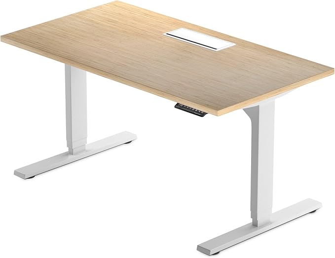 Standing desk with Bamboo top. Adjustable height desk 60"x30". Dual motor stand up motorized computer desks for home office - LeafyLoom