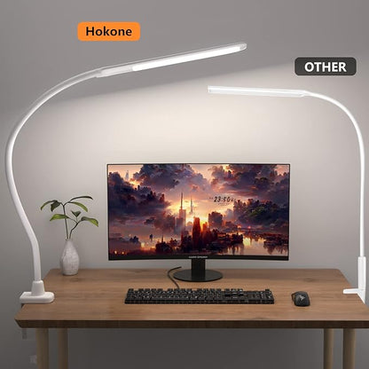 LED Desk Lamp With Clamp, 10W Gooseneck Lamps Touch Control,Swing Arm Clamp Lamp, Architect Clamp Desk Lamp Dimmable,Nail Lamp for Desk Table (White) - LeafyLoom