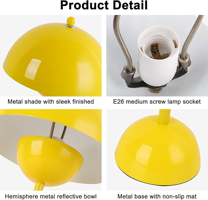 COSYLUX Modern Small Table Lamp for Bedroom, Cute Dome Shade Reflecting Light Reading Lamp for Living Room, Kid's Room, Study, Office, Beside Bedside Nightstand Desk Lamp(Yellow) - LeafyLoom