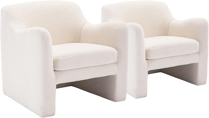 COLAMY Sherpa Accent Chairs Set of 2, Living Room Chairs, Soft Padded Armchair with Back, Comfy Accent Living Room Chairs for Bedroom Waiting Room, Cream - LeafyLoom