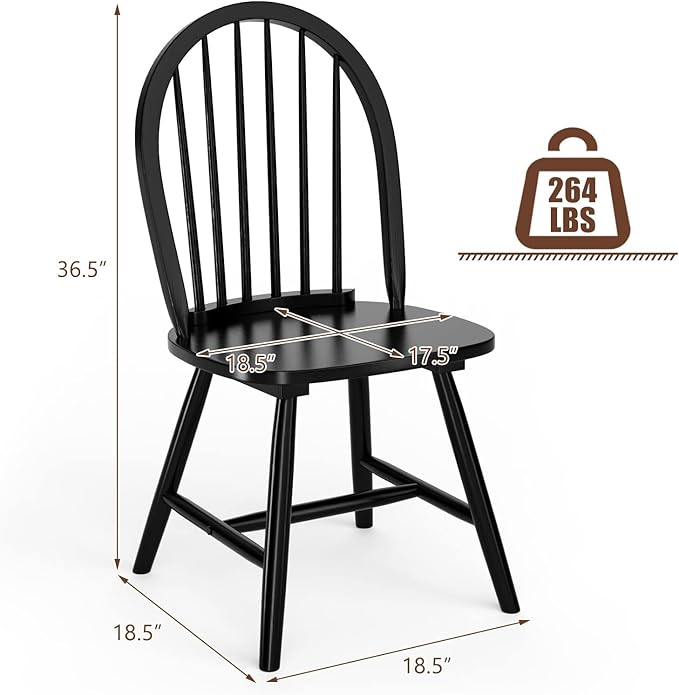 HAPPYGRILL 2 Pieces Wooden Dining Chairs Set, Vintage Armless Windsor Chairs, Kitchen Dining Chairs with Backrest, Black - LeafyLoom