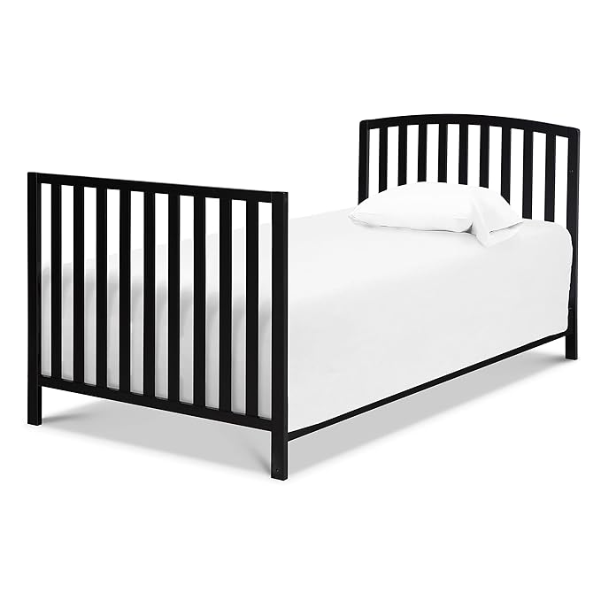 DaVinci Dylan Folding Portable 3-in-1 Convertible Mini Crib and Twin Bed in Ebony, Greenguard Gold Certified - LeafyLoom