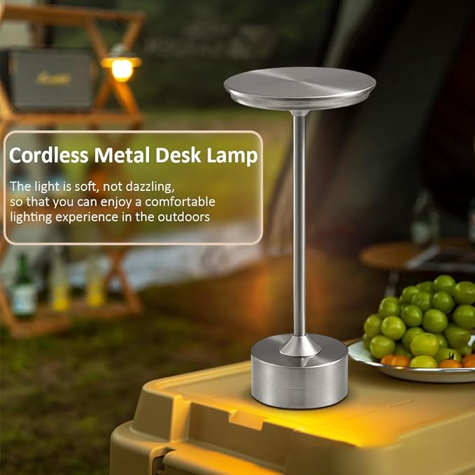 Cordless Metal Desk Lamp, Touch Sensor Control LED Table Lamp,3 Color Stepless Dimmable Battery Powered Lamp,Night Light for Kids Nursery,Bedroom/Desk/Cafe (Silver) - LeafyLoom