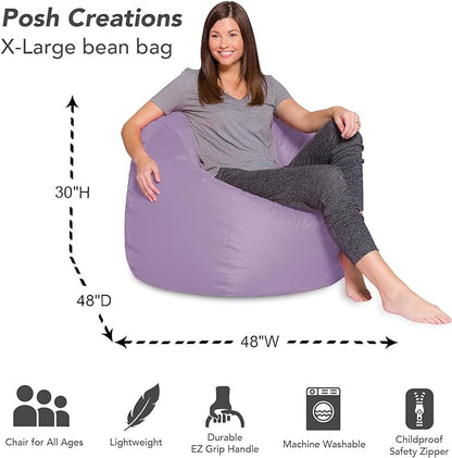 Posh Creations Bean Bag Chair for Kids, Teens, and Adults Includes Removable and Machine Washable Cover, Heather Lavender, 48in - X-Large - LeafyLoom