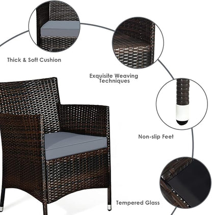 Goplus 4-Piece Rattan Patio Set, Outdoor/Indoor Wicker Conversation Set for Pool, Backyard, Lawn, Wicker Chairs and Sofa with Soft Cushion, Rattan Furniture with Tempered Glass Coffee Table - LeafyLoom