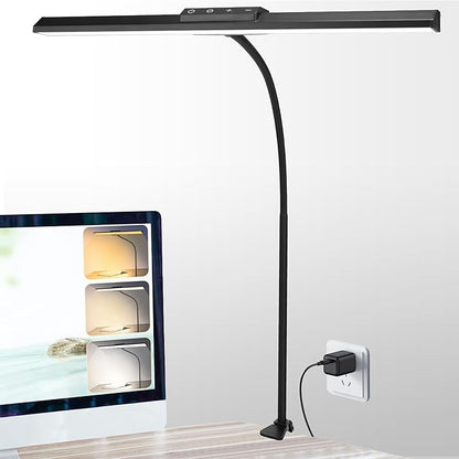 LED Desk Lamps for Home Office Eye-Caring Desk lamp with Clamp Architect Lamp with Touch Control and Adatper 3 Colors 10 Brightness Adjustable Gooseneck Clip on Lights for Desk and Table - LeafyLoom