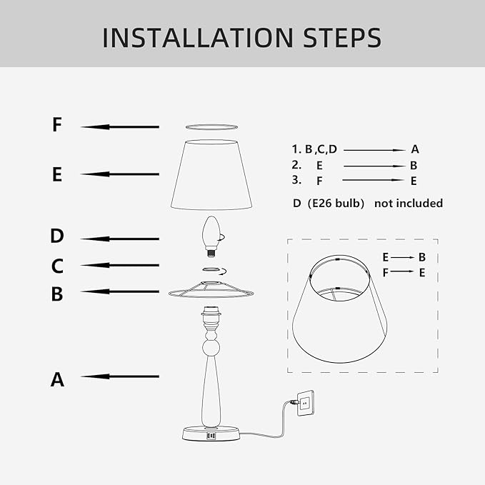 Aisilan LED Plug in Desk Lamp Replaceable E27 Bulb Adjustable Brightness, Table Light Built-in USB Port and 3 Level Touch Switch(Bulb not Included) - LeafyLoom