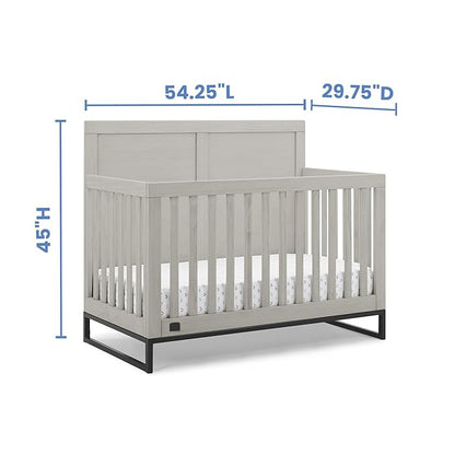 Simmons Kids Foundry 6-in-1 Convertible Baby Crib, Rustic Mist with Matte Black - LeafyLoom