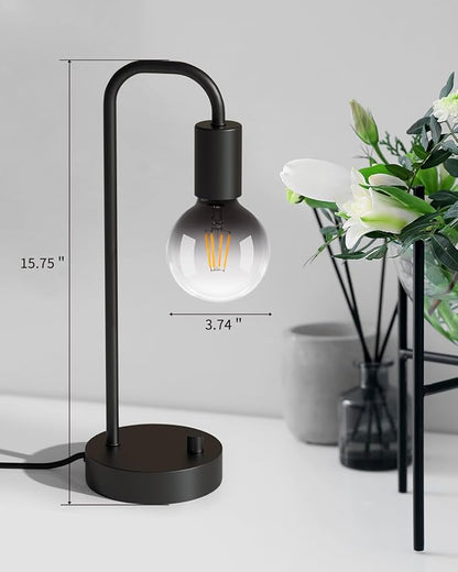 Industrial Table Lamp with 2 USB Port, Fully Dimmable Nightstand Bedside Lamps for Bedroom,Desk Lamps with 2700K Black Gradient Bulb for Reading Living Room,Office - LeafyLoom