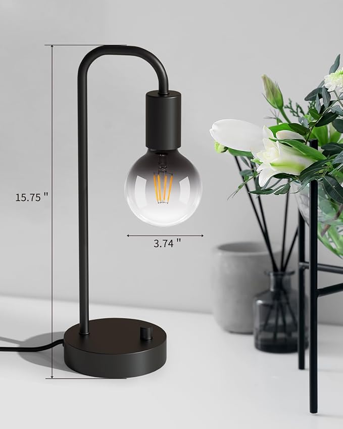 Industrial Table Lamp for Bedroom, Fully Dimmable Modern Bedside Lamps with 2700K Warm Light Bulb for Kids Reading, Minimalist Nightstand Lamps for Living Room, Office (Bulb Included) - LeafyLoom