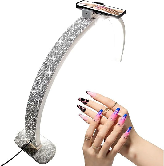 Half Moon Light for Nail Desk, 30'' Half Moon Lamp with Phone Holder, Large 40W Led Lash Light for Nails, Eyelash Extensions, Makeup, Tattoo, Spa, Desk Lamp for Nail Tech (White) - LeafyLoom