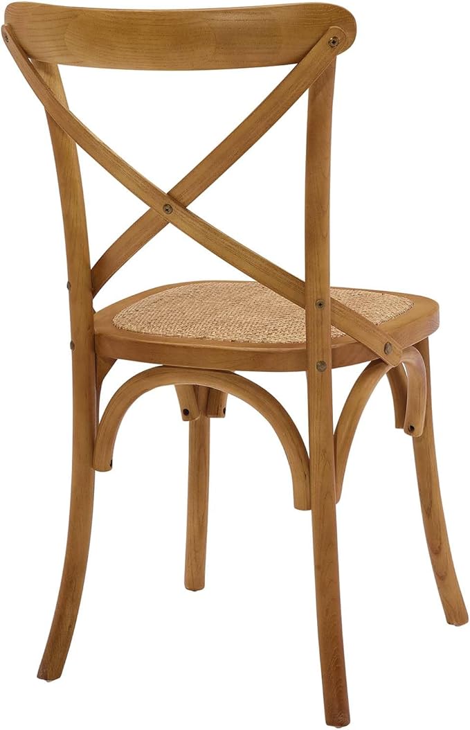 Modway Gear Rustic Modern Farmhouse Elm Wood Rattan Four Dining Chairs in Walnut - LeafyLoom