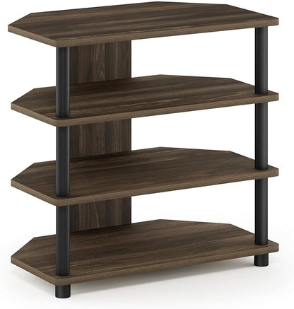 Furinno Turn-N-Tube Easy Assembly 4-Tier Petite Entertainment Center / TV Stand / TV Unit / TV Desk, Columbia Walnut/Black - LeafyLoom