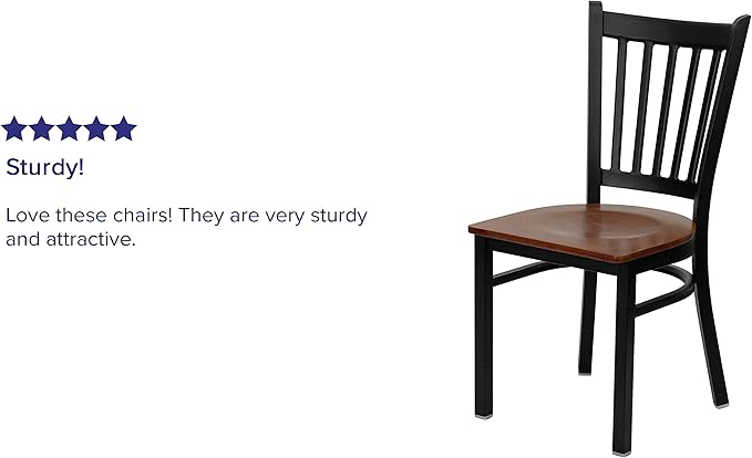 Flash Furniture HERCULES Series Black Vertical Back Metal Restaurant Chair - Cherry Wood Seat - LeafyLoom