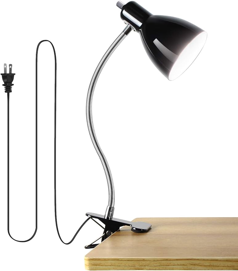 Desk lamp Eye-Caring Table Lamps, 360°Rotation Gooseneck Clip on Lamp Reading Light Portable Reading Book Light, Clamp Light, Study Desk Lamps for Bedroom and Office Home Lighting (Black) - LeafyLoom