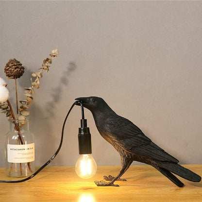 Raven Desk Lamp, Raven Lamp, Bird Lamp, Resin LED Bird Lamp for Bedroom/Office/Living Room/Farmhouse Art Deco with Plug - LeafyLoom