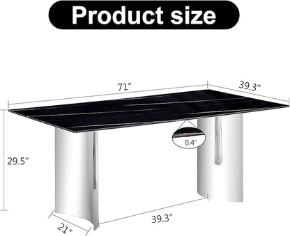 NicBex Modern Minimalist Dining Table Black Imitation Marble Glass Desktop is Equipped with Silver Metal Legs Suitable for Restaurants and Living Rooms, Black + Silver - LeafyLoom